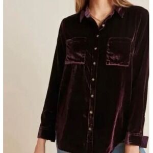 Maeve Anthropologie Katrina Women's Size 4 Purple Crushed Velvet Button Down